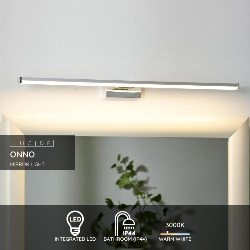 Lucide ONNO - Zrkadlové svetlo Kúpeľňa - LED - 1x12W 3000K - IP44 - Satin Chrome